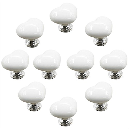 10 sztuk 50mm biały śliczny kształt serca gałki ceramiczne, cukierki kolor dziecięce dziecięce uchwyty meblowe ciągnie do drzwi szuflada szafki szafka komoda Bin skrzynia na książki itp. ze śrubami (b