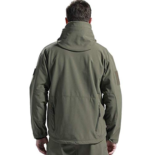 FREE SOLDIER Herren Winterjacke Military Softshell Jacken Outdoor Fleecefutter Winddichte Wasserdichte Jacke mit Kapuze Warme Taktische Jacken mit Mehreren Taschen für Jagdausflüge (Grün,2XL)