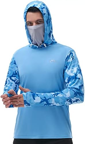 FISHEAL Long-Sleeve Fishing Hooded Shirts for Men - Lightweight Cooling Dry SPF Sunblock Thumb Holes Shirt with Breathable Neck Gaiter