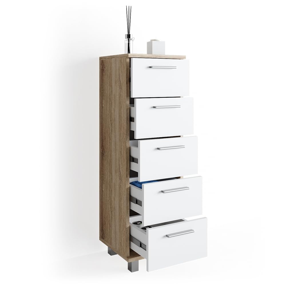 Vicco Cassettiera da bagno Ilias, Sonoma, 30 x 95 cm, adatto per il montaggio a parete e combinabile con la serie Ilias