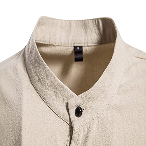 Shirt met opstaande kraag voor heren Vintage effen kleur ademend Comfortabel Veelzijdige trend Eenvoudig casual splitshirt Top - Afbeelding 8