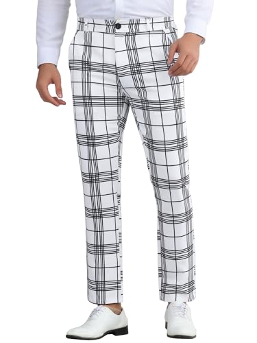 Lars Amadeus Plaid Dress Pants for Men's Flat Front Chino Contrasting Colors Business Tartan Trousers