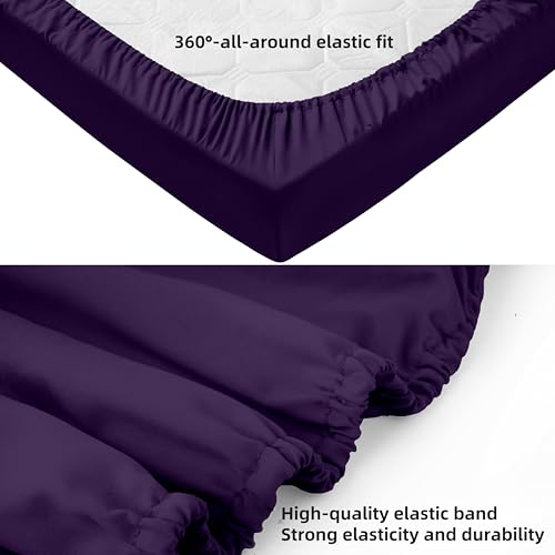Image of HBHLFZ Crib Sheets for Boys, Girls, 28x52 Inch Fitted Crib Sheet - 8 Inch Deep Pocketed Fixed Sheet - Soft and Comfortable Microfibre - Fits Standard cot and Toddler mattresses, Purple