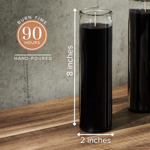 Simply Soson 2x8 inch 7 Day Black Pillar Candles in Glass Set of 3, 90 Hour Burn time, Unscented Prayer Candle, Religious Candle, Candles for Memorials, Emergency Vigil Candles - Thumbnail 2