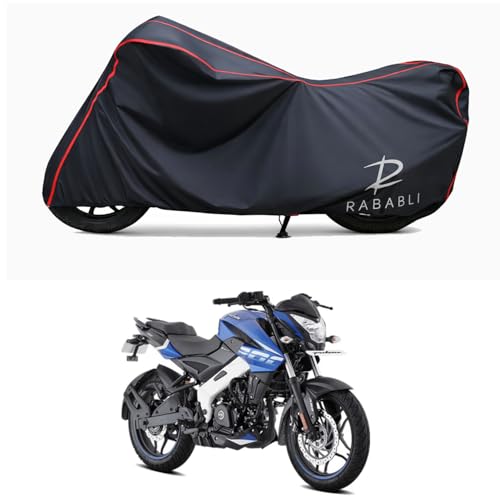 Image of Waterproof Bike Body Cover Compatible for | Bajaj Pulsar NS200 | Taffeta Fabric, Red Piping Design, Bottom Elastic Fit | Dustproof, Sun UV & Rain Protection for All Bikes