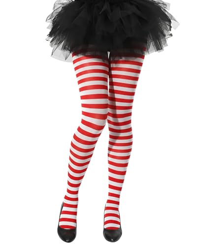 Syhood 1 Pair Womens Opaque Tights L/XL 80d Nylon Microfiber Stockings Footed Pantyhose (Red White)
