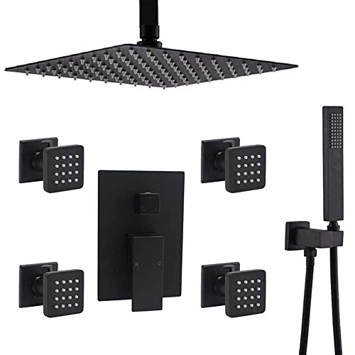 Backnets Shower System,16 inch Ceiling Mount High Pressure Shower Head System with Body Sprays, Matte Black Bathroom Shower Faucet System, Shower Fixtures Rain Mixer Shower system Combo Backnets Shower System,16 inch Ceiling Mount High Pressure Shower Head System with Body Sprays, Matte Black Bathroom Shower Faucet System, Shower Fixtures Rain Mixer Shower system Combo