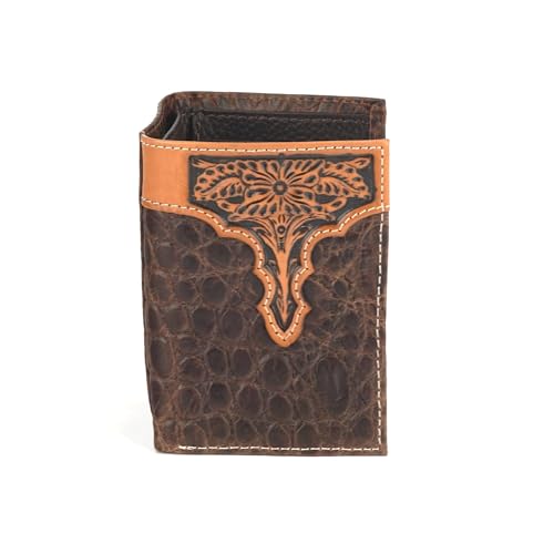 ARIAT Western Wallet Mens Trifold Slim Croc Embossed Brown A35529022