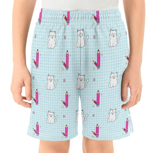 Colorful Pencils Athletic Shorts with Zipper Pockets, Youth Boys Athletic Running Shorts for Summer2