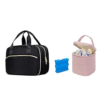 Fasrom Wearable Pump Carrying Bag with Cooler Bundle with Insulated Bottle Bag with Ice Pack Fits 4 Large Baby Bottles up to 9 Ounce