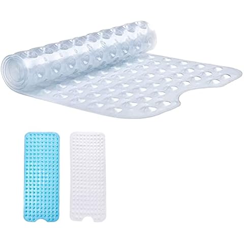 Hafaa Shower Mat Non Slip Anti Mould Extra Long Rubber Bath Mat - 100x40cm Bathtub Shower Mats with 200 Strong Suction Cups Grip and Drain Holes - Soft Bathroom Mat Machine Washable (Clear) Cover