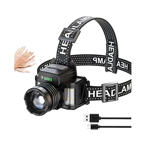 XLENTGEN Head Torches LED Super Bright Rechargeable 10000 Lumens 6 Modes Headtorch, Motion Sensor Control, 90 Degree Angle Adjustable Headlamp IPX5 Waterproof Headlight for Camping, Emergency Cover