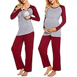 Modaworld Damen Winter Stillpyjama Langarm gestreift Thermo Umstandsschlafanzug Set Umstandsmode Hausanzug für Schwangerschaft Stillzeit
