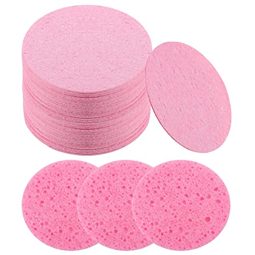 30 Count Compressed Facial Sponge, 80 mm/3.1 inch Cellulose Facial Sponges, Reusable Washing Face Sponge Pads for Facial Cleansing, Exfoliating Mask, Makeup Removal (Pink)