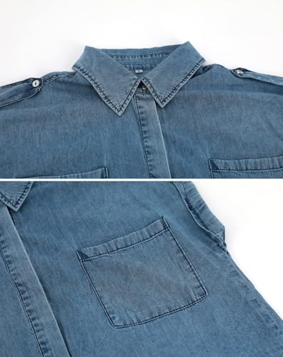 chouyatou Women's Casual Distressed Button Down Sleeveless Denim Jean Shirt Tops4