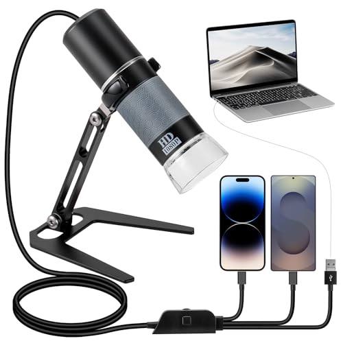 Bysameyee 1080P USB-Mikroskop mit Metallständer, 50X-1000X Handheld Digital Mikroskop Kamera
