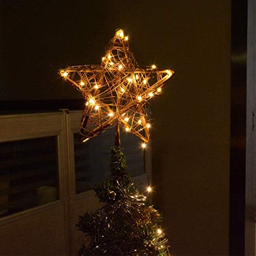 Awinking Rattan Natural Christmas Star Tree Topper, Lighted Up Christmas Tree Topper With 8 Modes 50 Led Usb Powered Copper Fairy Lights, Rustic Farmhouse Xmas Tree Topper Star Christmas Decorations #TOP5