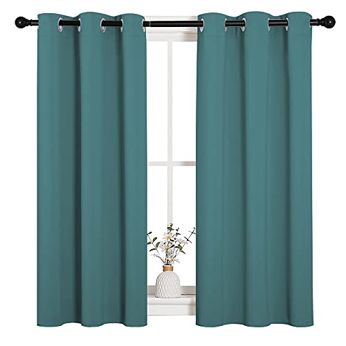 Image of NICETOWN Bedroom Curtain Panels Blackout Draperies, Thermal Insulated Solid Grommet Blackout Curtains /Drapes (Sea Teal, 1 Pair, 34 by 45-inch)