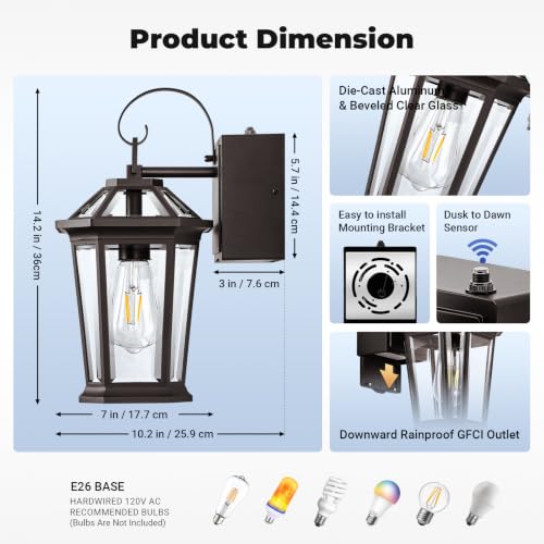 Image of Gleamz Porch Light with Outlet, Oil-Rubbed Bronze Outdoor Light Fixture