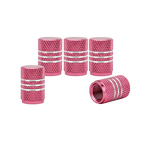 Senzeal 5x Aluminum Alloy Car Tire Valve Stem Caps Round Style Air Covers Pink