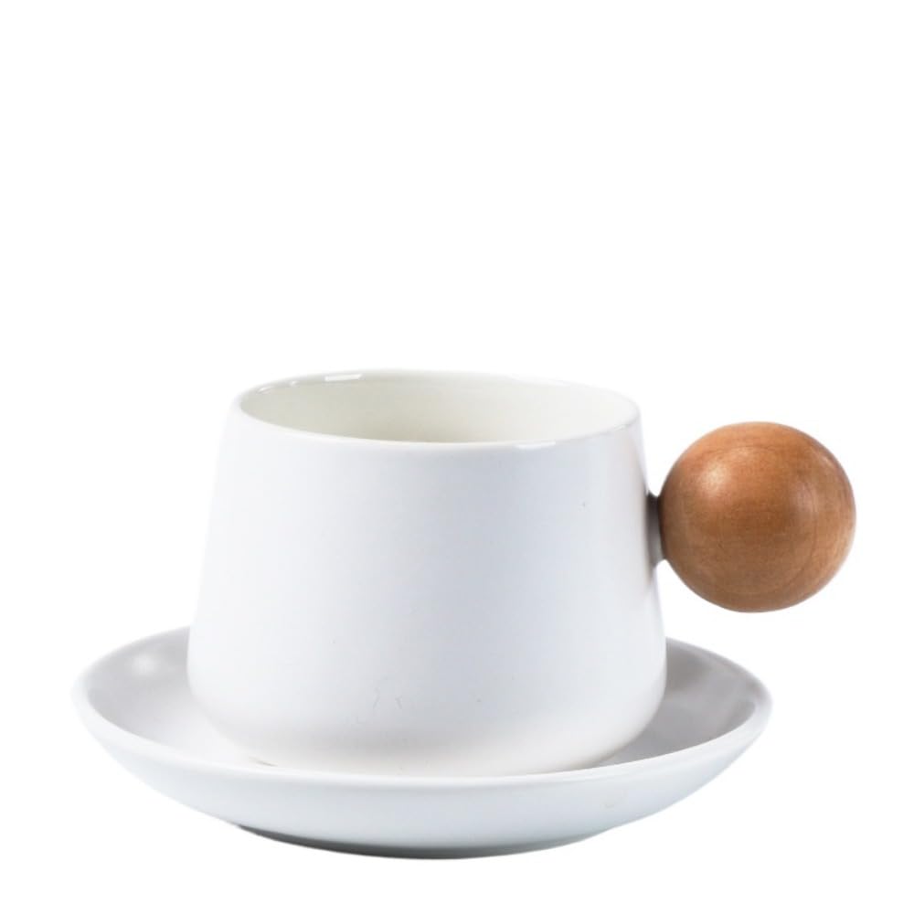 Tasse et Soucoupe en céramique, 320 ML / 10,82 oz, pour la Maison, Le Bureau, l'eau ou Le thé (Blanc, 320 ML / 10,82 oz)
