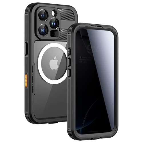 Lanhiem Magnetic for iPhone 16 Pro Case Built-in Privacy Screen Protector IP68 Waterproof Dustproof Case Compatible with MagSafe Anti-Spy Full Body Phone Case for iPhone 16 Pro 6.3 Black