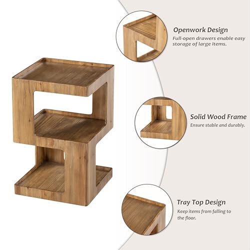 COZAYH Farmhouse Geometric Wood End Table, Distressed Accent Side Table with Two Storage Space, 3-Layer Cube Design for Bedroom, Living Room, Entryway. - Image 5