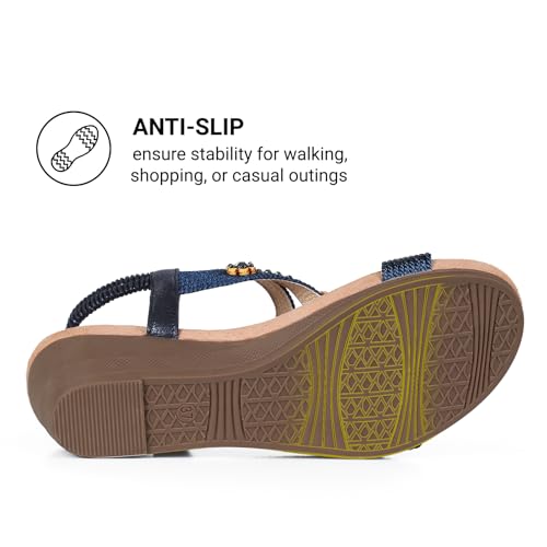 Image of Wedge Sandals for Women Dressy, Woman's Sandal Comfortable Low Wedges Heels Ankle Elastic Strap Sandles with Flower Rhinestones