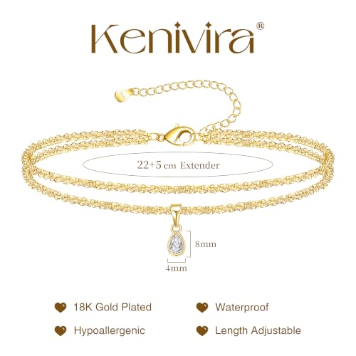 Image of Kenivira Sterling Silver Ankle Bracelets for Women,Gold Dainty Layered Waterproof Anklet for Women, Anklet Set Stackable Beach Gift Adjustable Size