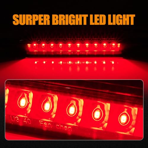 Image of Third 3rd Brake Light LED for 2011-2017 Jeep Grand Cherokee /Dodge Durango, High Mount Rear Brake Lights Assembly for 2007-2016 Jeep Compass, Waterproof Center Cab Lamp Stop Light (Black)