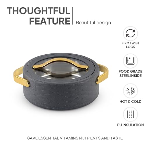 Image of CELLO Velvetto Deluxe 1500 Insulated Casserole Hot Box for Kitchen 1500 ml, Grey | Airtight See Through Lid Hot Pot Case Keeps Food Hot & Warm for Long Hours, Casserole Set for Roti, Rice & Biryani