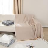 LHGOGO Waffel Sofa Überwurfdecke 180x300cm Große 3 Sitzer Sofaüberwurf Vielseitige Wohndecke als Sofadecke, Couch Überwürf, Sofa Überzug und Tagesdecke mit Deko Quasten - Beige