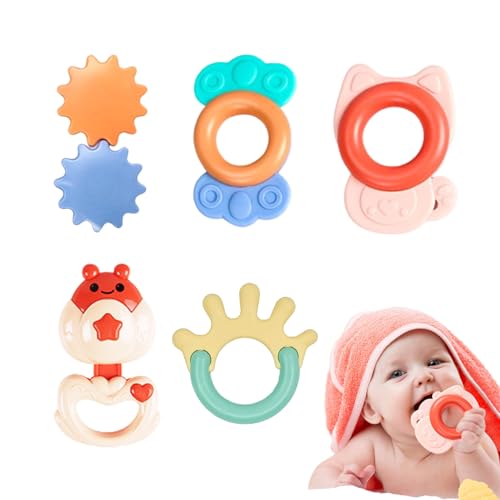 PERSEVERANCE Chocalho mordedor bebé, 5 peças conjunto de brinquedos de chocalhos de bebé para 0-3 6 9 12 18 meses bebés recém-nascidos