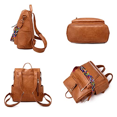 mochila feminina impermeável,boêmia tecido PU retrô bolsa Boston,mochila feminina grande… (Marrom)