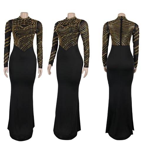 Image of PORRCEY Women's Sexy Elegant Rhinestone Bodycon Dress Hot Drilling Clubwear