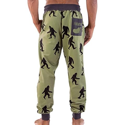 Lazy One Men's Jogger Sweatpants, Cozy, Warm, Pockets, Bigfoot, Mythical (X-Large) Cover