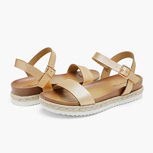 DREAM PAIRS DREAM PAIRS Women’s Open Toe Ankle Strap Espadrille Casual Flatform Platform Wedge Sandals,Size 9,Gold/Pu,SUNNA