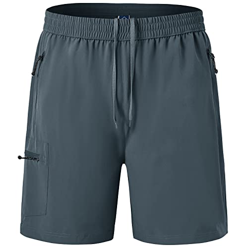 Bgowatu Men's Athletic Hiking Shorts Stretch Quick Dry Sports Gym Shorts With Zipper Pockets For Fishing Travel Cold Grey Xxxl #TOP23