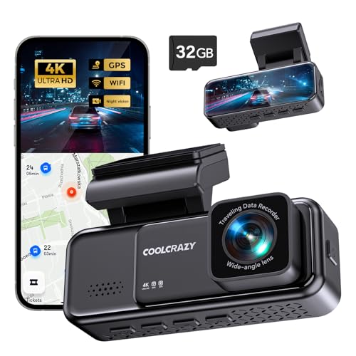 COOLCRAZY 4K Dash Cam Front, Built-in WiFi GPS...
