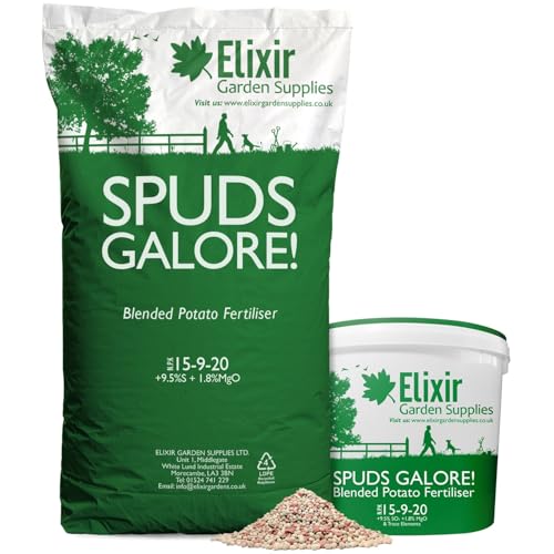Elixir Gardens Spuds Galore Blended Potato Fertiliser/Plant Food | 15-9-20 +9.5% SO3 +1.8% MgO | 100g-25kg Available in Bag or Tub | Covers 14m | 1kg Tub
