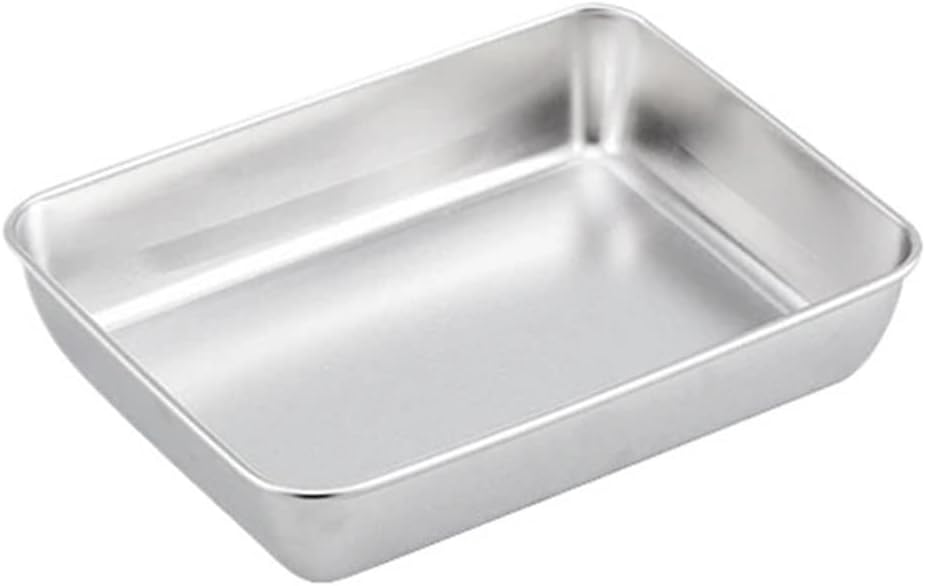 Stainless Steel Food Containers Stainless Steel Flat Bottom Storage Tray with Lid Square Food Plate Cake Bread Pastry Baking Pan (33x28.5x6.2 with Lid)