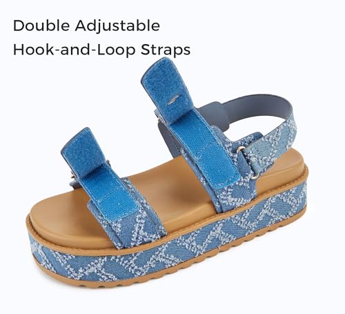 LUCKY STEP Women's Raffia Platform Wedge Sandals Open Toe Slingback Sandals Adjustable Double Strap Beach Sandals4