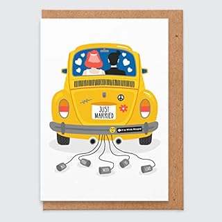 Just Married Card - Cute Wedding Card - Handmade Wedding Card Funny - Wedding Cards for Bride and Groom - for Friends - Couples - Wedding Gift Card - Vintage - Campervan Card