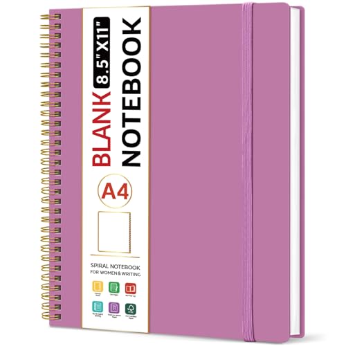 Taja Spiral Blank Notebook 8.5x11 Notebooks for Work Large A4 Journal for Women & Men Sketch Journal Journaling Notebook for Writing Plastic Cover Spiral Journal Purple