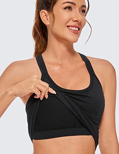 CRZ YOGA Womens Seamless Ribbed Racerback Tank Tops with Built in Bra - Padded Scoop Neck Slimming Athletic Long Camisole4
