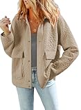 Dokotoo Fall Jackets for Women 2025 Fashion Trendy Long Sleeve Turn-Down Collar Jacquard Quilted Jacket for Women Casual Lightweight Button Down Fall Coats Shackets Jacket with Pockets Khaki XL