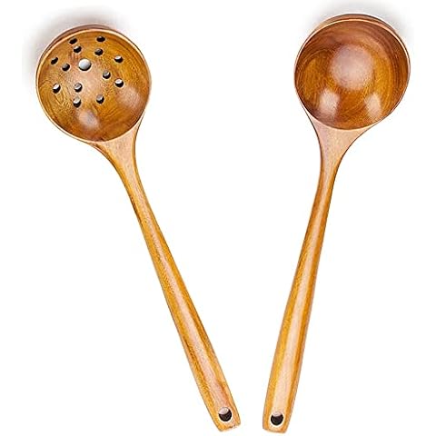 2 Pcs Large Acacia Wood Kitchen Spoon Set-14 inch Handmade Wooden Slotted Spoon & Best Serving Cooking Spoon Utensil Cover