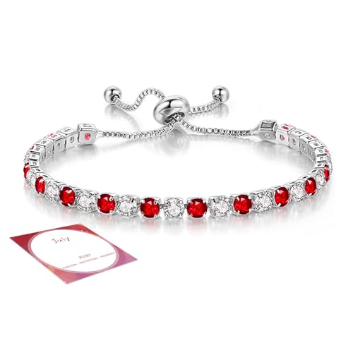 Sfoni Birthstone Bracelet for Women Silver Tennis Bracelets with Cubic Zirconia Adjustable Slider Rhinestone Bracelet Birthday Anniversary Friendship Jewelry Gifts for Mom Wife Girlfriend July