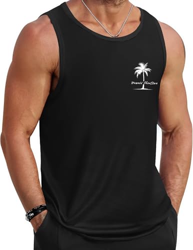 COOFANDY Mens Tank Tops Beach Summer Sleeveless Graphic T Shirts Palm Tree Vacation Quick Dry Muscle Tank