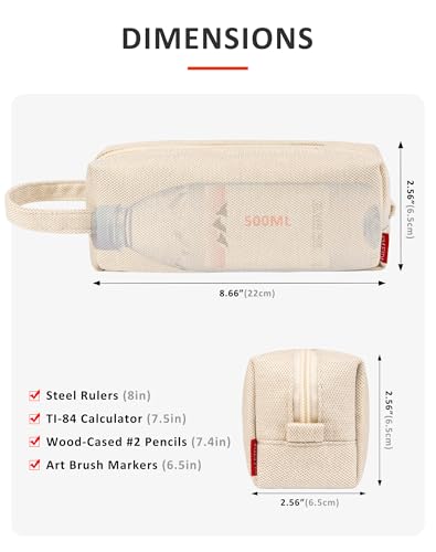 Image of Fmeida Pencil Case Pouch - Water Resistant Pencil Pouch Portable Pencil Bag Simple Office Supplies Stationery Pouch with Handle - Retro Beige